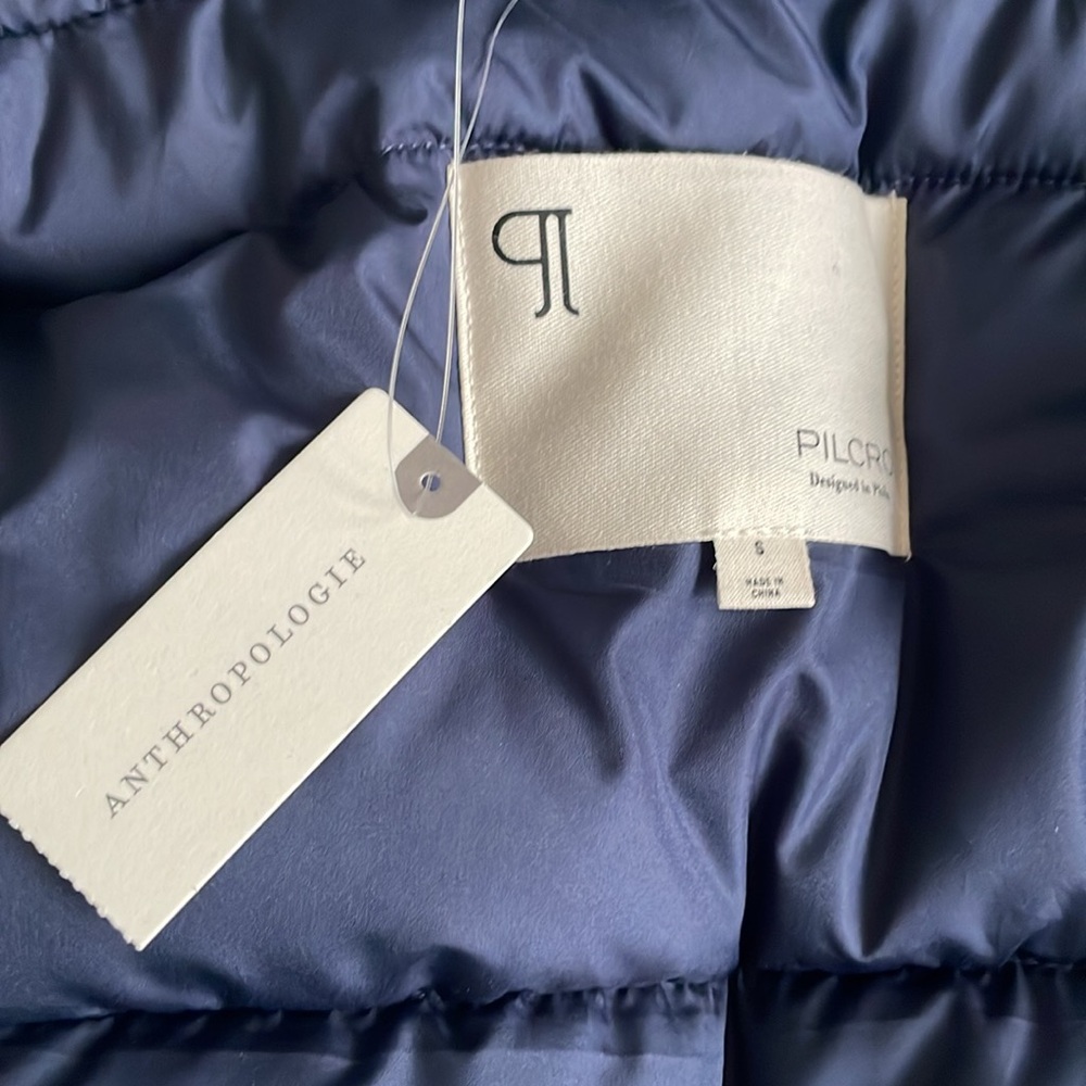 NWT Pilcro Anthropology Longline Shine blues hooded vest puffer jacket, size S - Picture 10 of 13